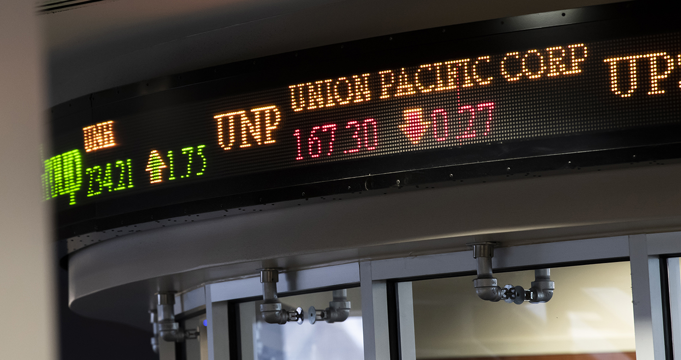 Stock performance displayed on a screen
