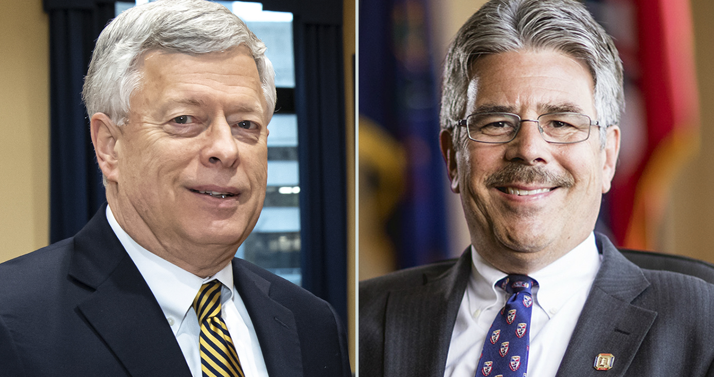 Chancellor Emeritus Mark Nordenberg and Duquesne University President Ken Gormley