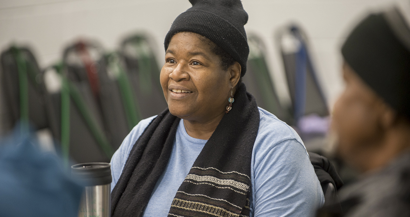 woman in a black stocking cap