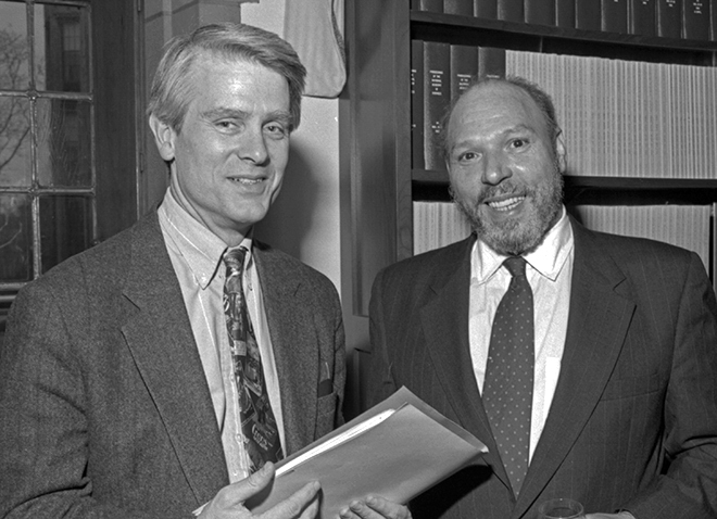 August Wilson with Chris Rawson in 1992 black-and-white photo