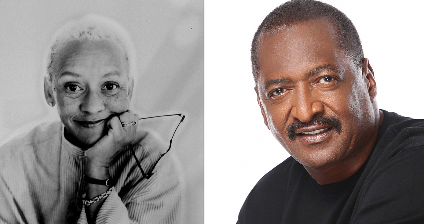 A black and white photo of Nikki Giovanni next to a photo of Mathew Knowles