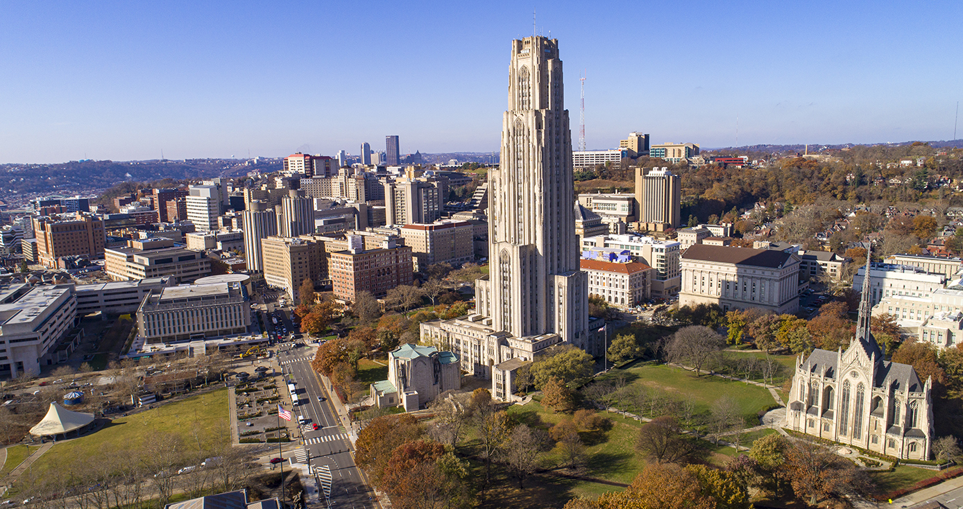 An aerial view of the University of Pittsburgh's Pittsburgh campus