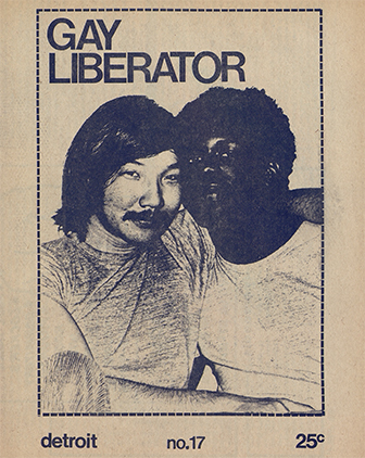 The cover of the Gay Liberator, with two men sitting together