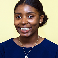 woman in a navy blue shirt