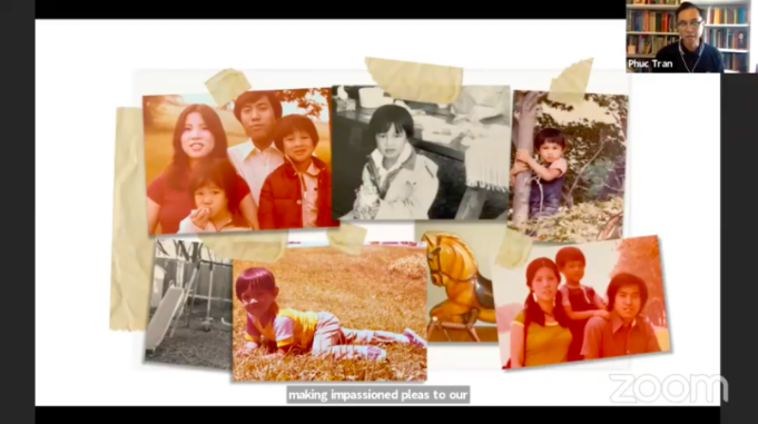 A Zoom screenshot of family photos