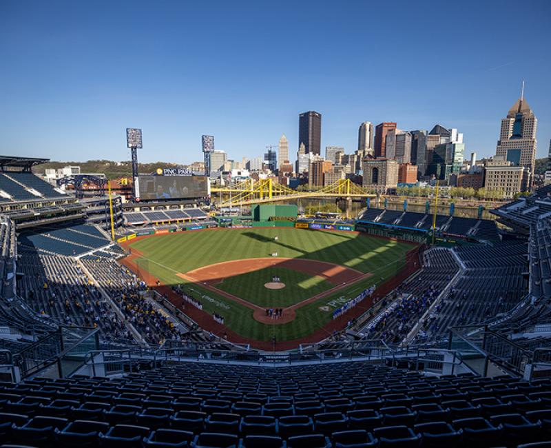 Wide shot of PNC Park veiwing the baseball field