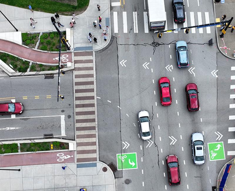 Birdseye view of an intersection