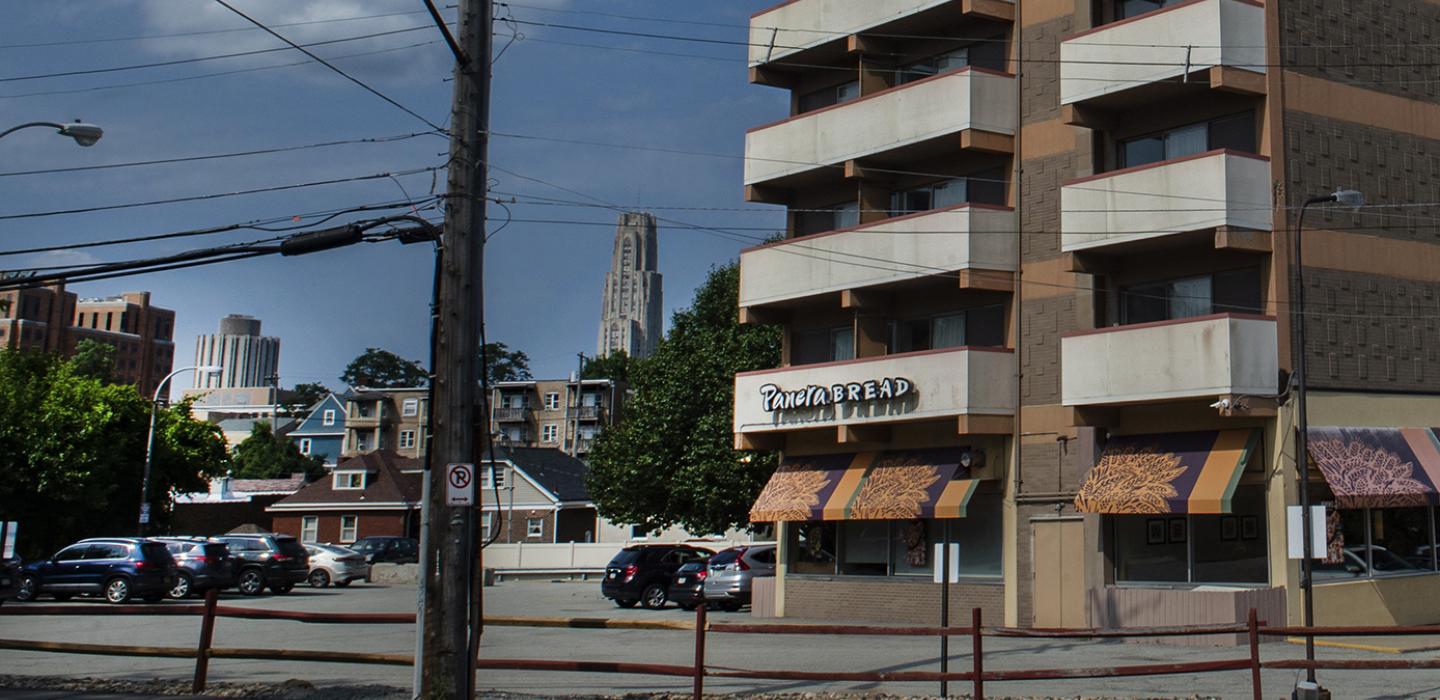 Oakland Hotel with the Cathedral of Learning in the distance