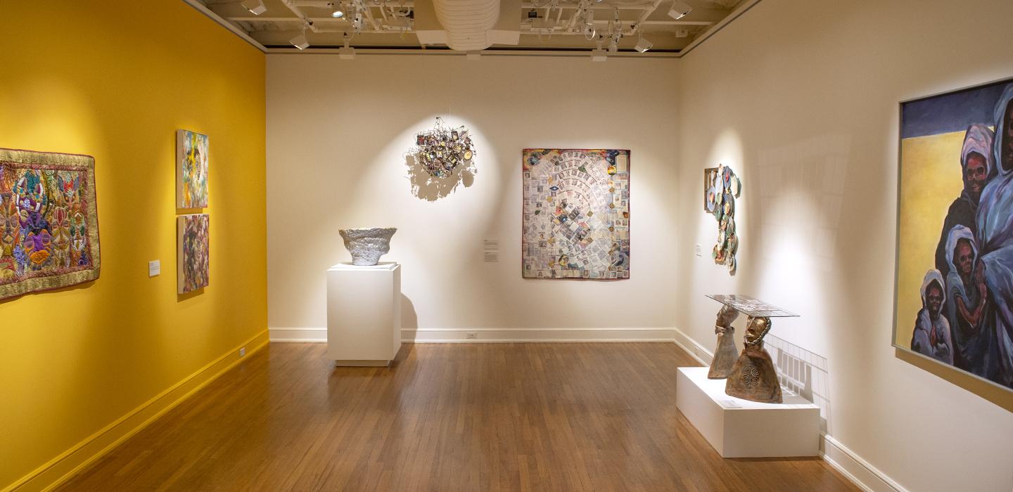 University Art Gallery room with paintings and sculptures on display