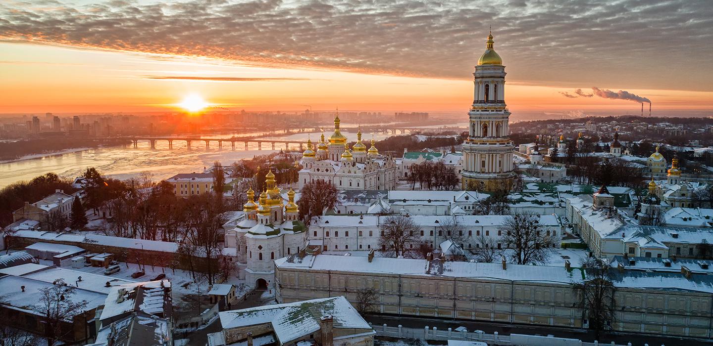 Ukraine during a sunset with orange sky