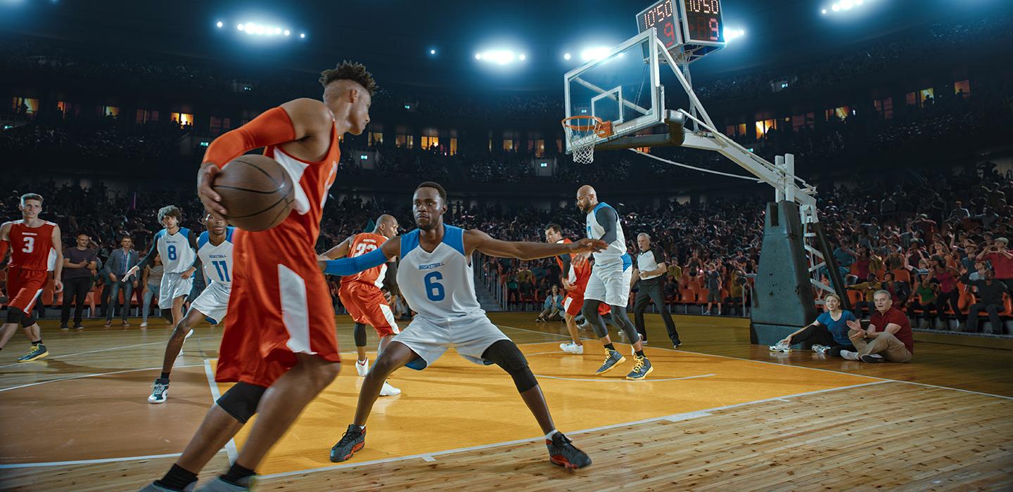men on a basketball court
