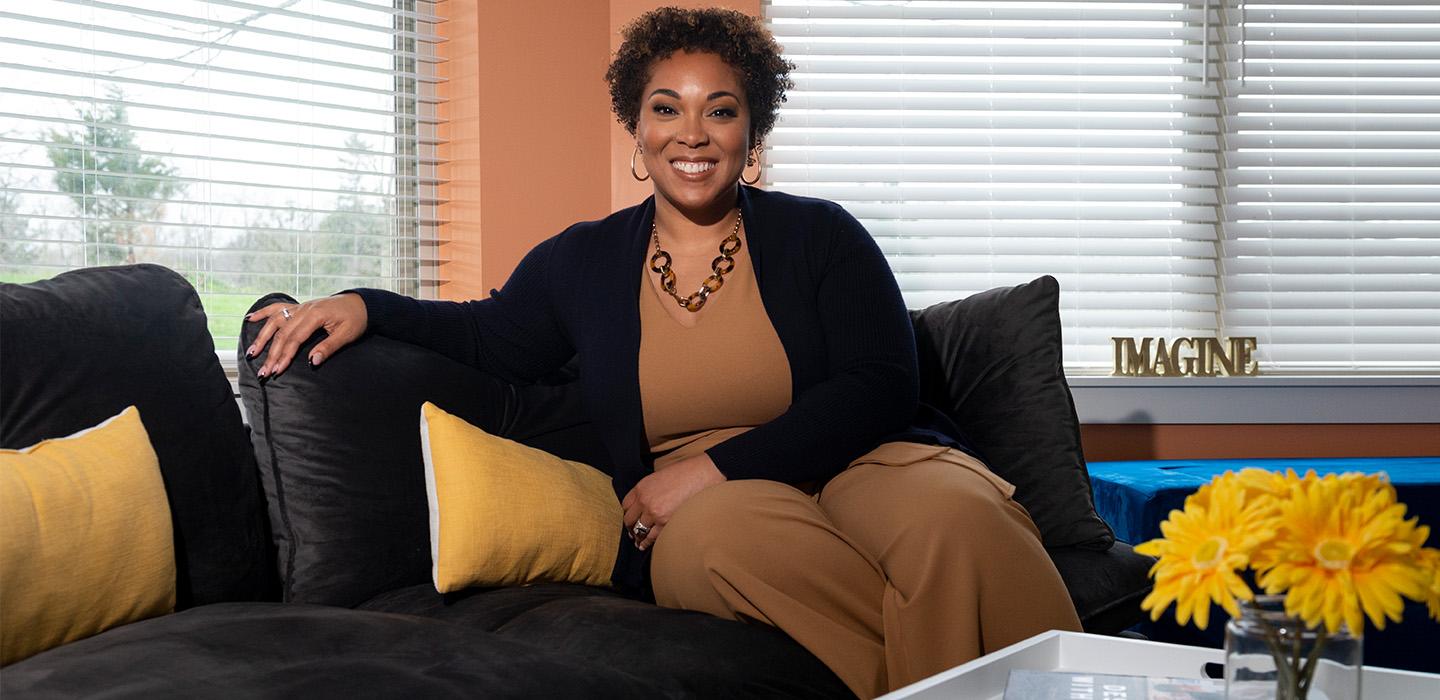 a woman on a couch