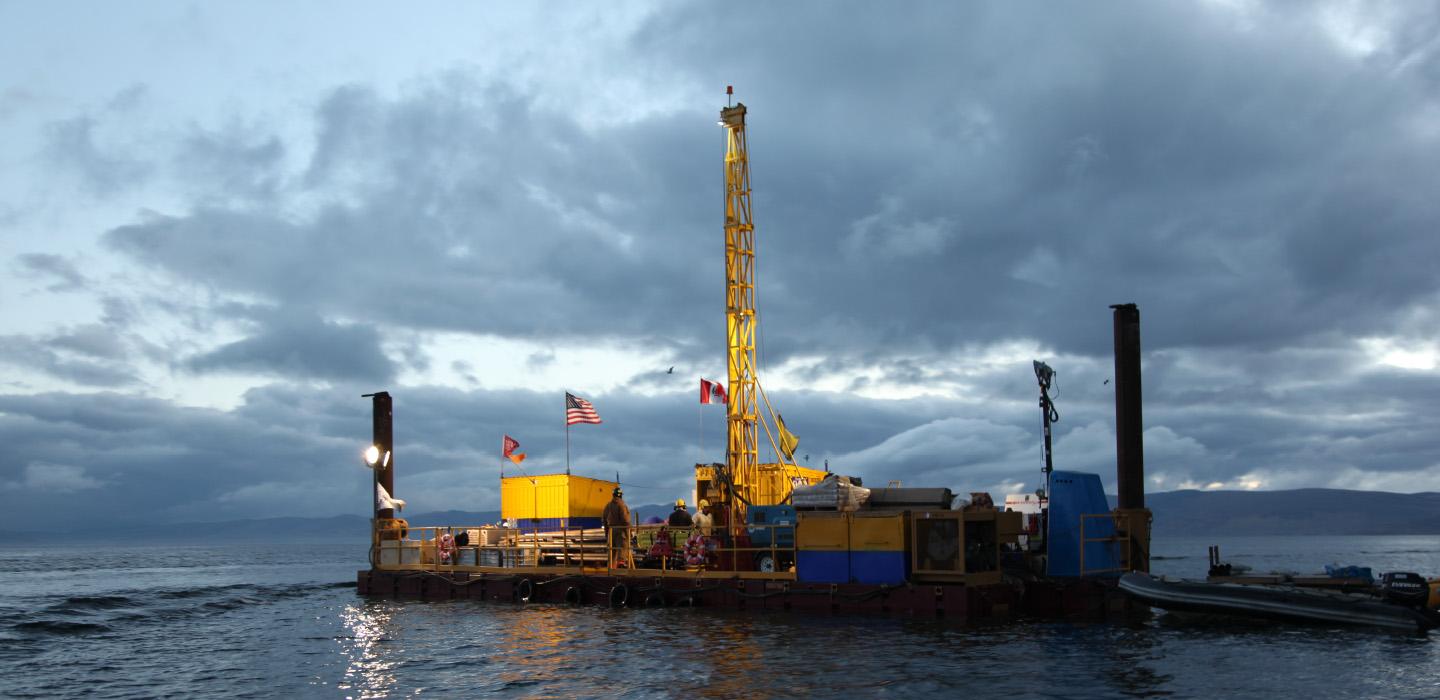 a drill rig on the water