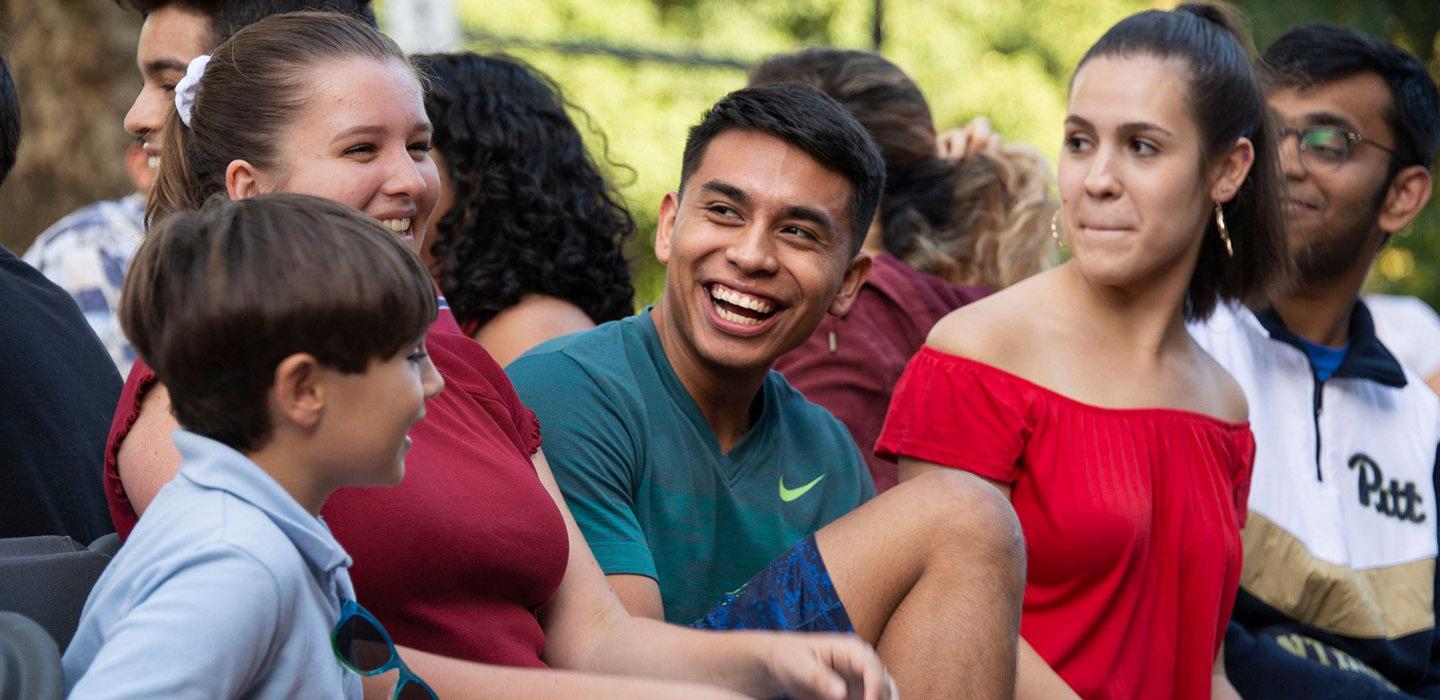 students in a group having fun