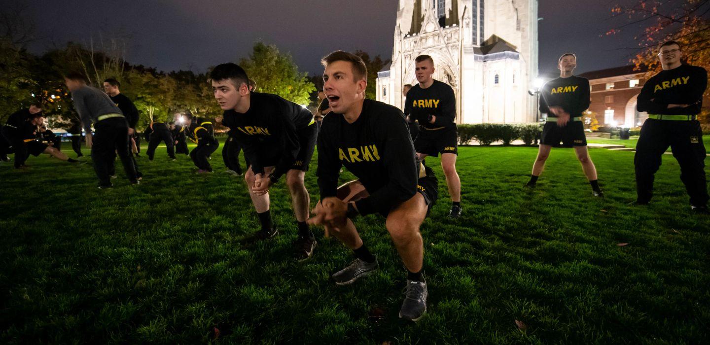 Matthew Starinsky working out with team early in the morning at Cathedral Lawn.