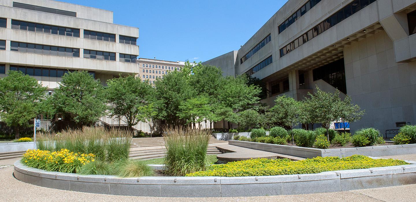 A garden outside Posvar Hall