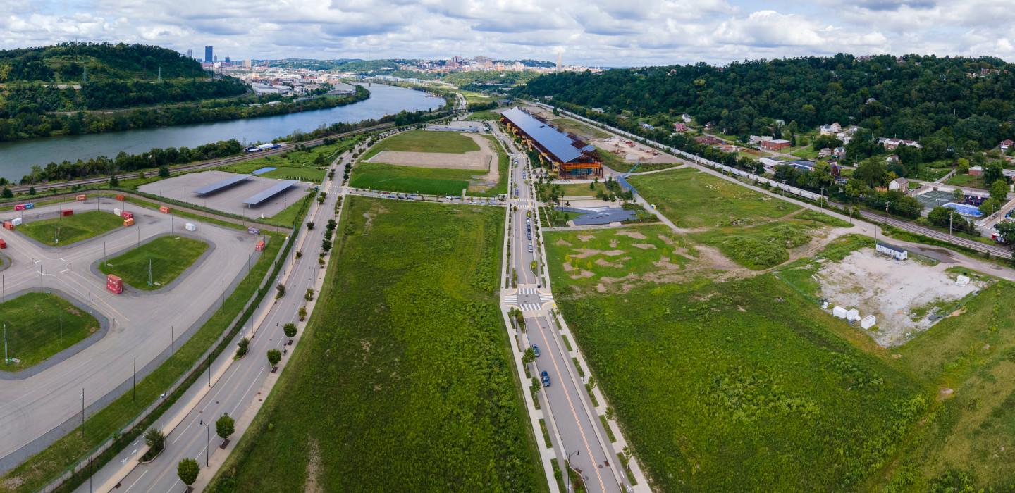 A drone shot of Hazelwood Green