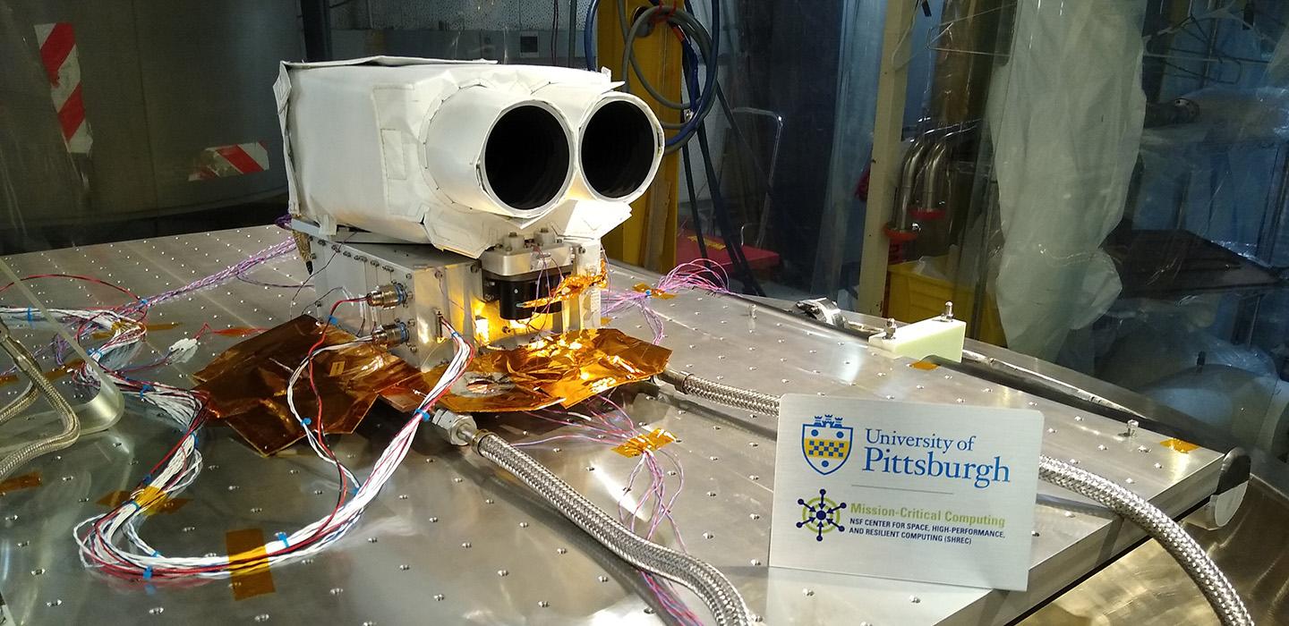 A space device undergoing testing
