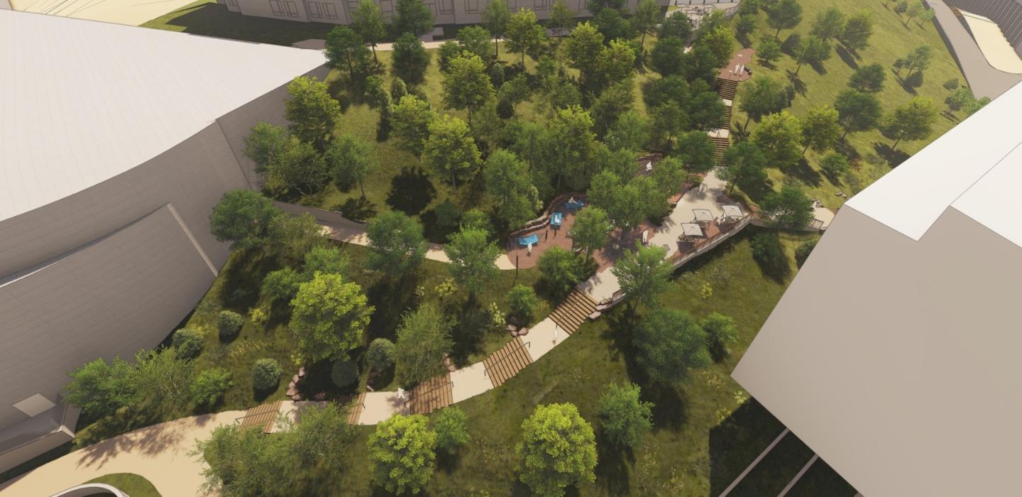 A bird's-eye view rendering of Panther Outlook.