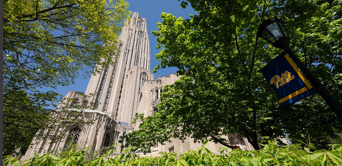Cathedral of Learning with green summer foliage