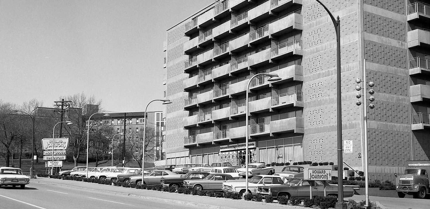 A black and white photo of Howard Johnson at the Boulevard of the Allies site.
