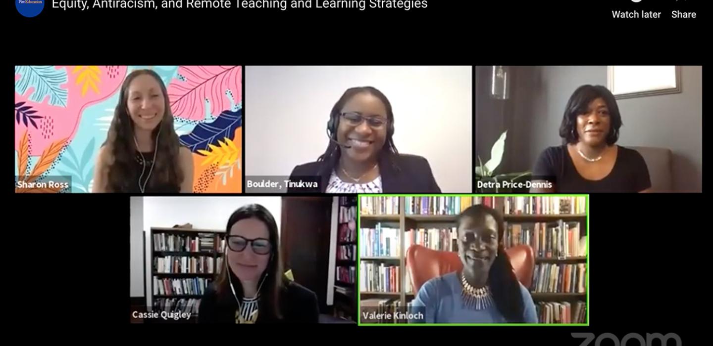 A Zoom meeting with five visible participants
