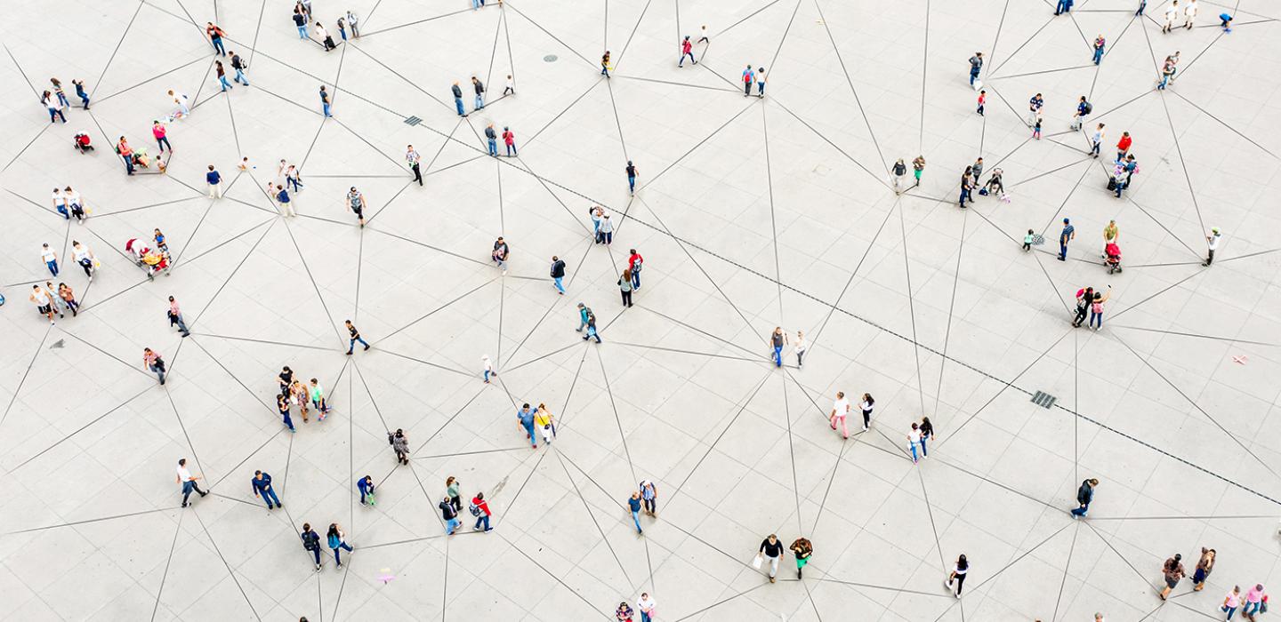 A network of groups of people connected by lines