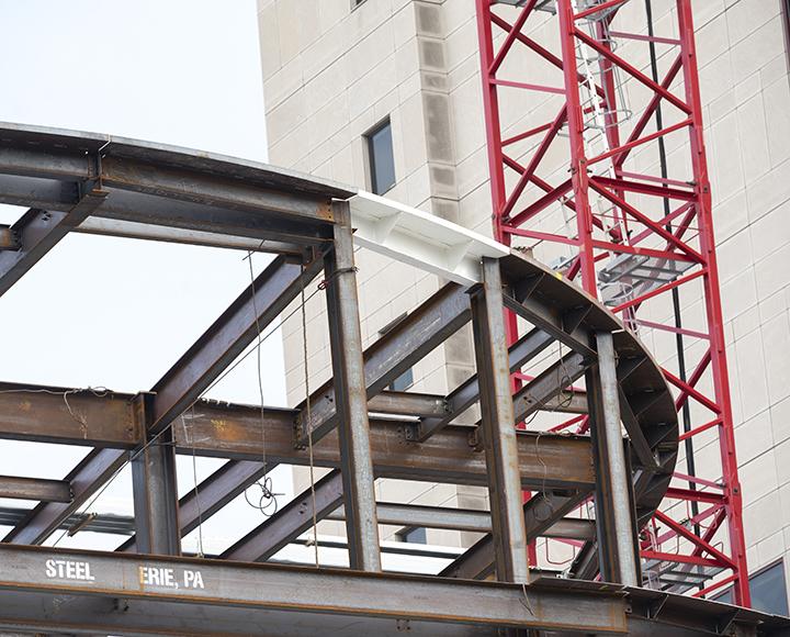White beam placed in the frame of building