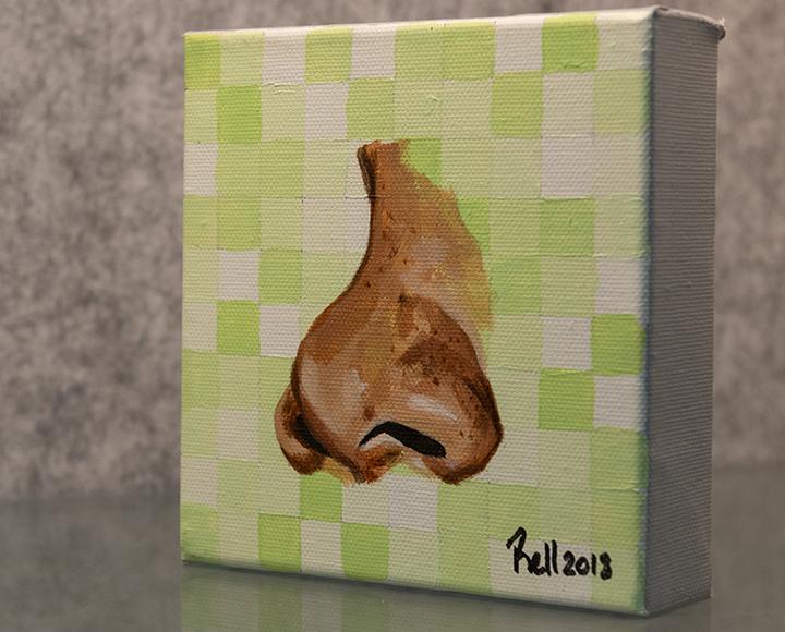 Painting of nose with green background