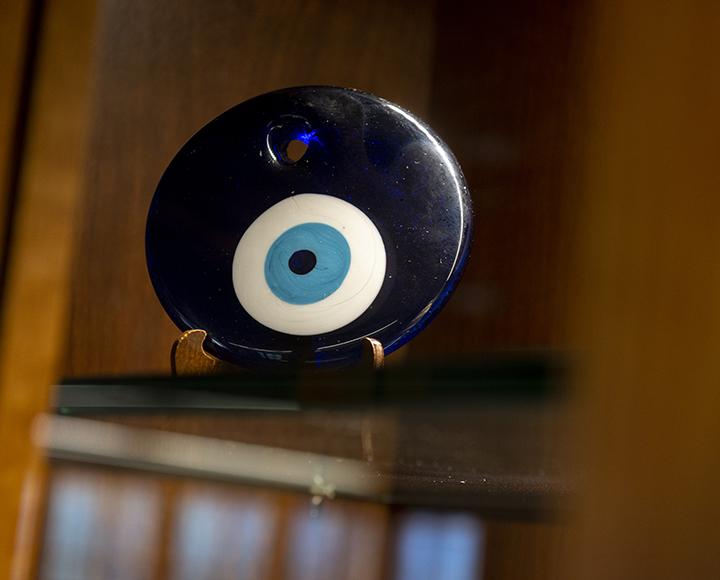Turkish evil eye in display case
