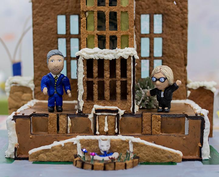 Small models of Chancellor Patrick Gallagher and Senior Vice Chancellor Ann E. Cudd