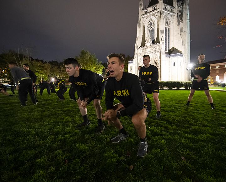 Matthew Starinsky working out with team early in the morning at Cathedral Lawn