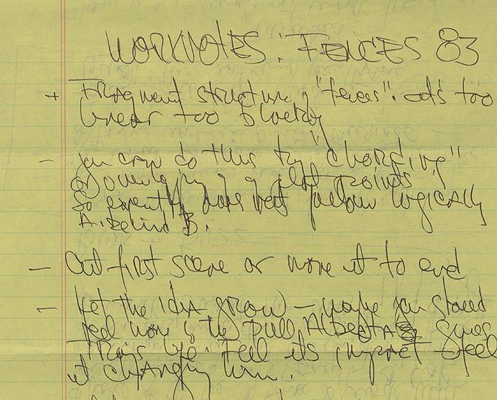 a lined yellow page with "WORKNOTES: FENCES 83" at the top