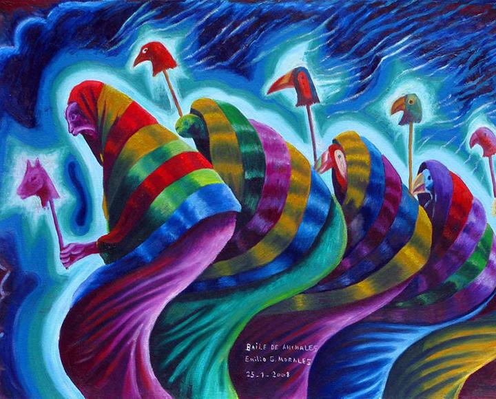animals in colorful shawls in a line