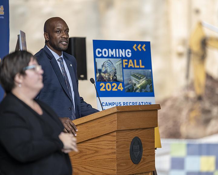 Bonner at a podium