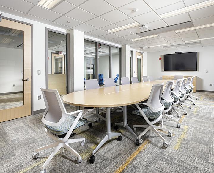 A room with a conference table