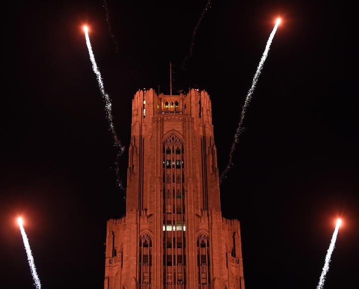 Fireworks around the Cathedral of Learning