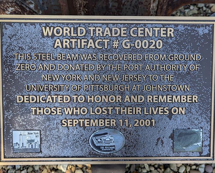 A plaque certifying the World Trade Center artifact