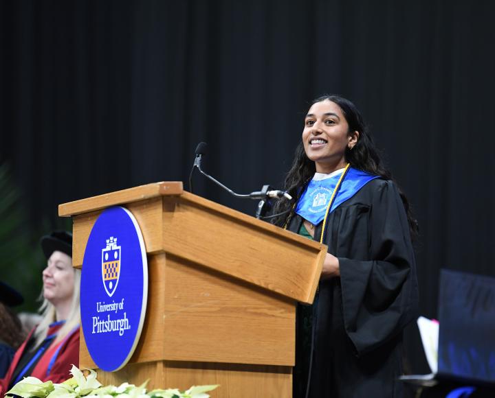 Graduating student commencement speaker Mihika Shah also delivered remarks during the ceremony.