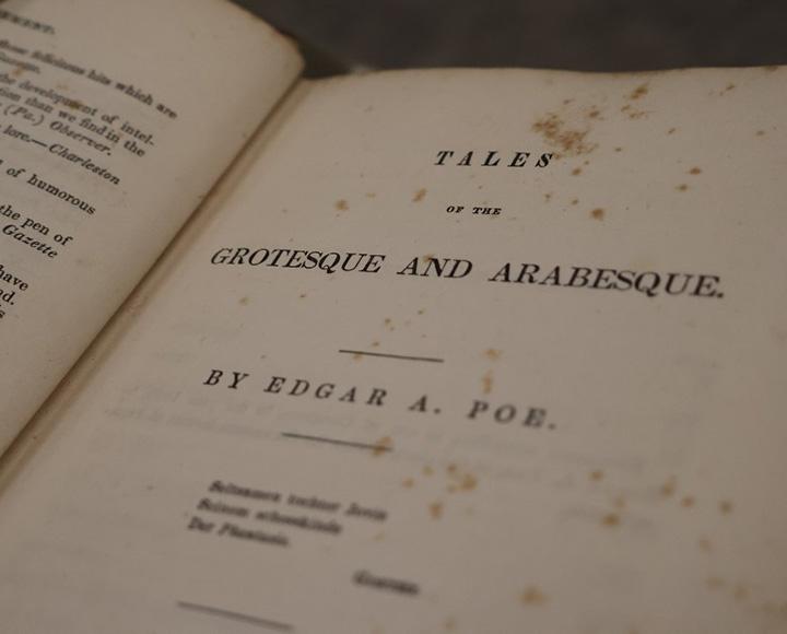 Closeup of a book written by Edgar Allen Poe