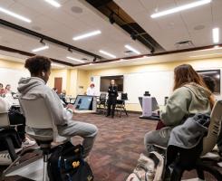 Students attend a lecture.