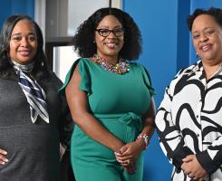 The Advanced Leadership Institute participants Nicole Rhodes, Monique Smith and Audrey Murrell, photographed in the Center for Inclusioin and Belonging.
