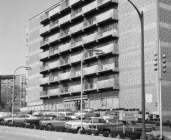 A black and white photo of Howard Johnson at the Boulevard of the Allies site.
