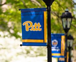 Pitt banner on a lamppost