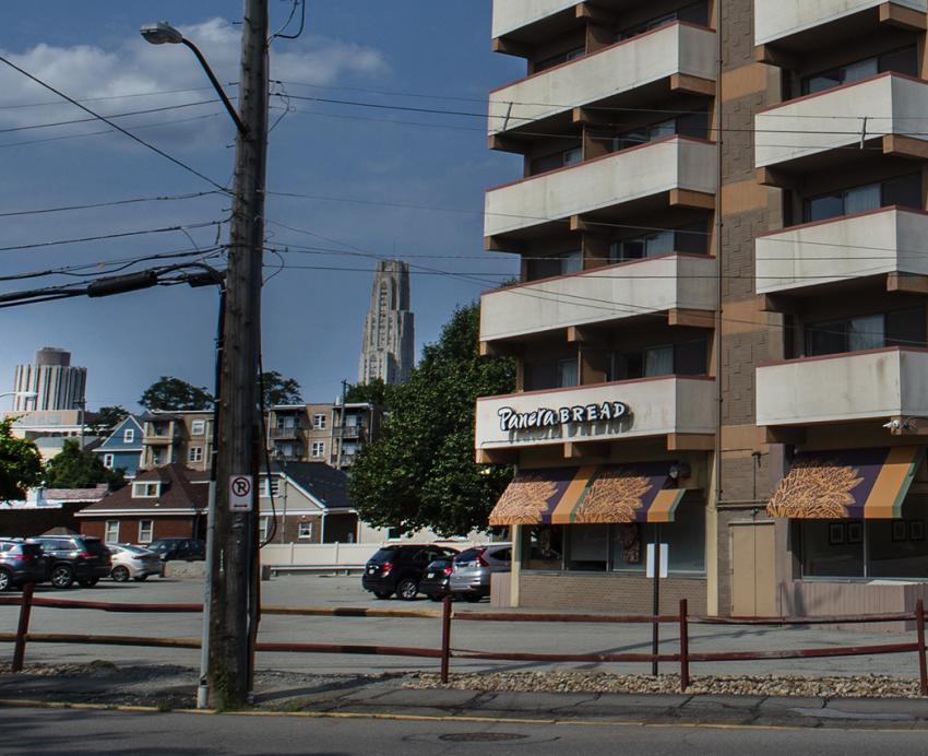 Oakland Hotel with the Cathedral of Learning in the distance