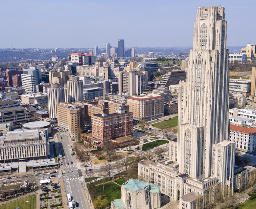 Oakland and the Cathedral of Learning with Pittsburgh in the distance
