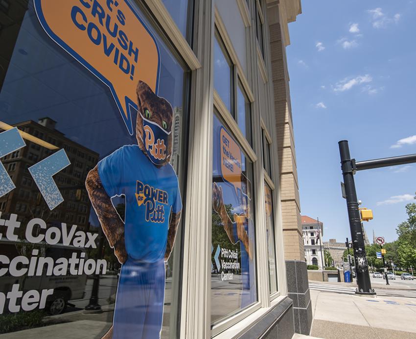 Outside of Pitt Vaccine Center on University Plaza