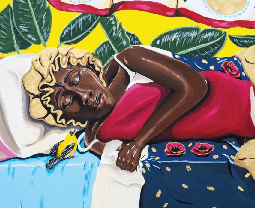 Painting of a woman sleeping in a bed