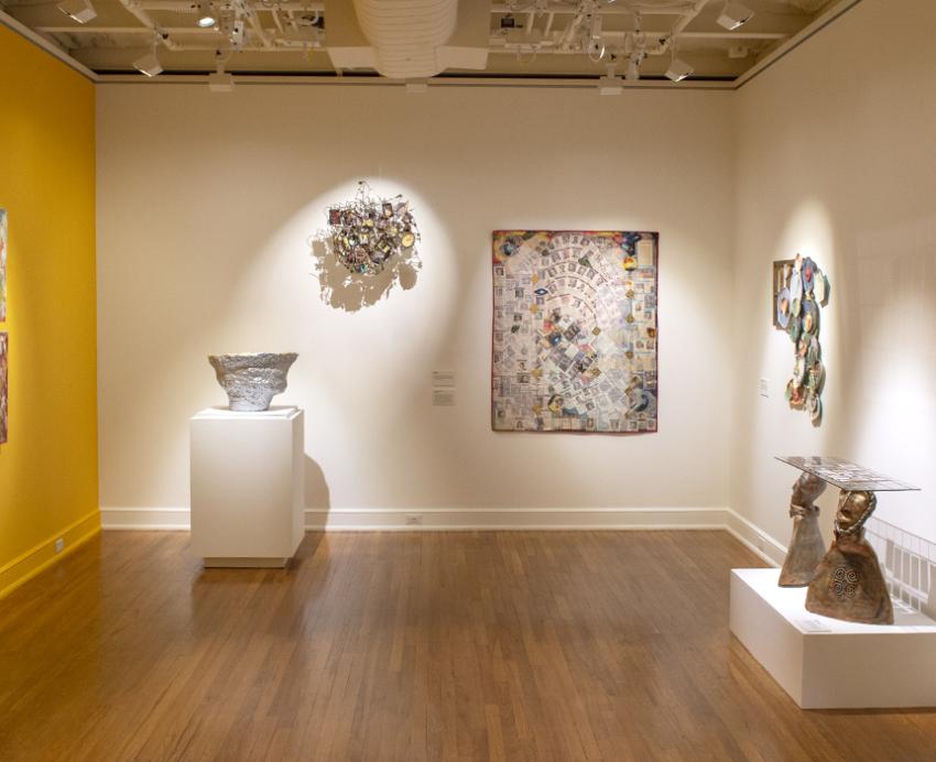 University Art Gallery room with paintings and sculptures on display