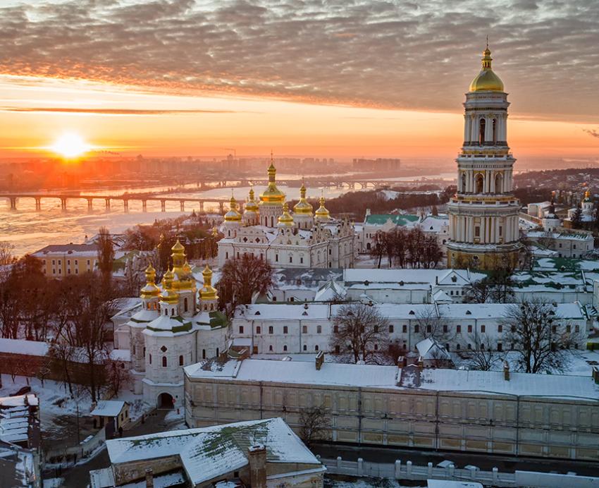 Ukraine during a sunset with orange sky